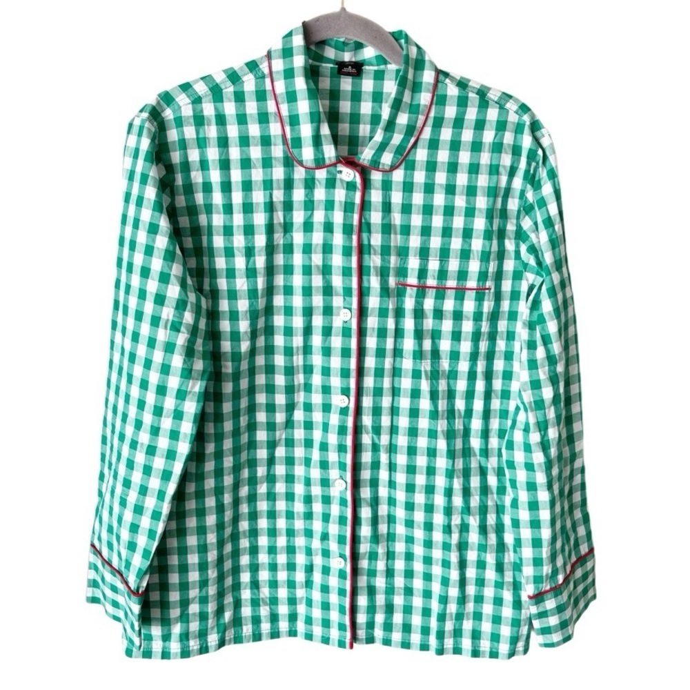 J. Crew Pajama Top Women's Small Vintage Green Gingham Emerald Ivory Christmas